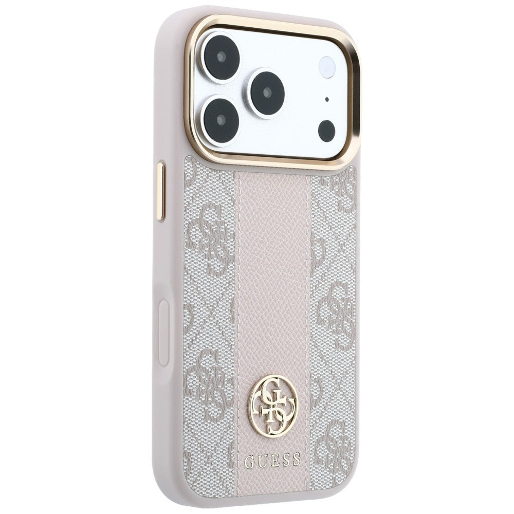 Capa Guess Leather 4G Stripe Round Classic Logo MagSafe - iPhone 17 Pro / 18 Pro - Rosa