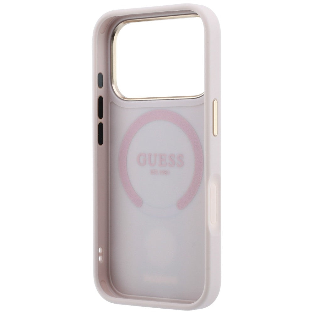 Capa Guess Leather 4G Stripe Round Classic Logo MagSafe - iPhone 17 Pro Max / 18 Pro Max - Rosa
