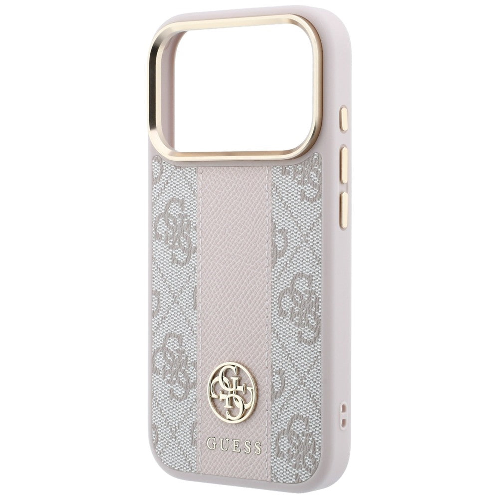 Capa Guess Leather 4G Stripe Round Classic Logo MagSafe - iPhone 17 Pro Max / 18 Pro Max - Rosa