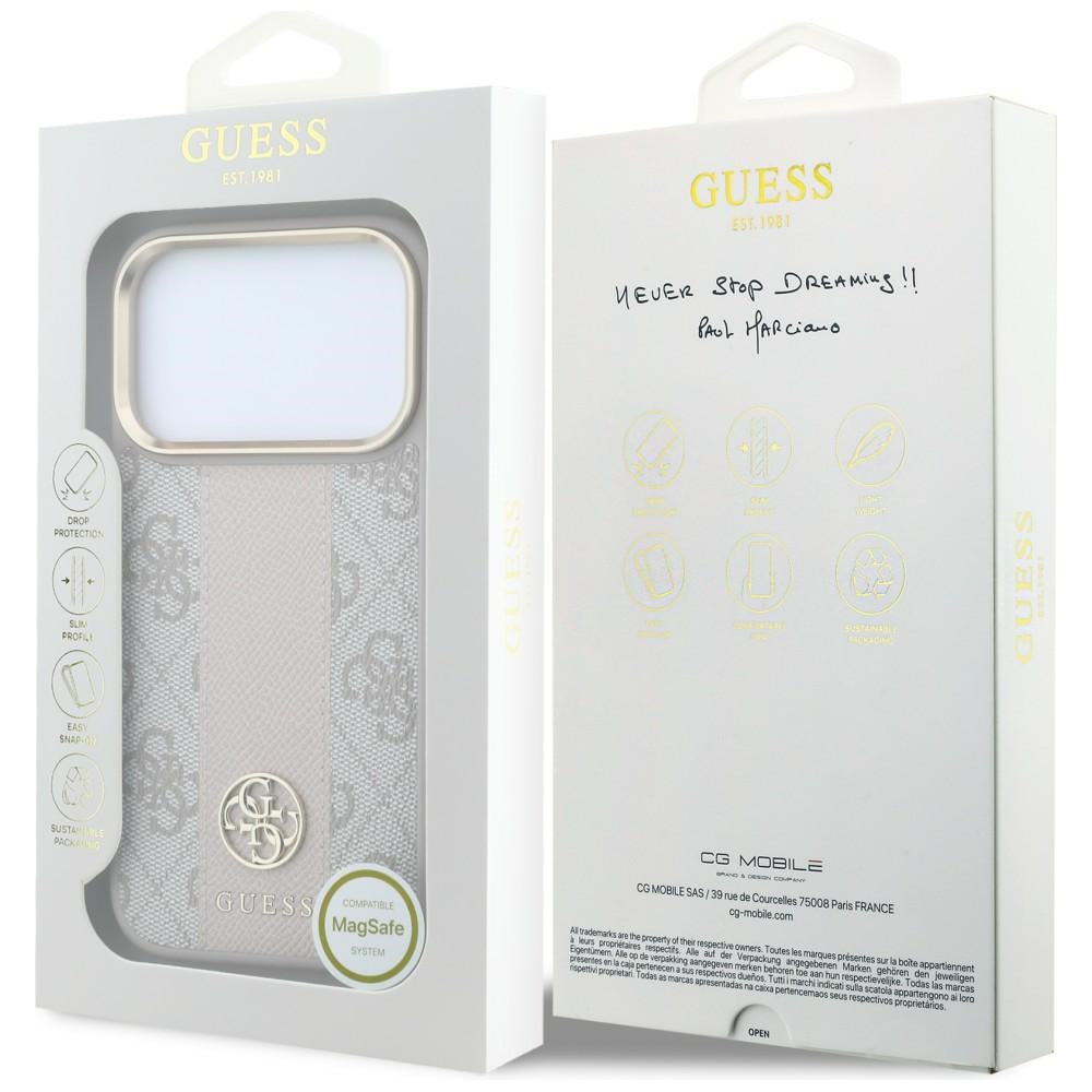 Capa Guess Leather 4G Stripe Round Classic Logo MagSafe - iPhone 17 Pro Max / 18 Pro Max - Rosa