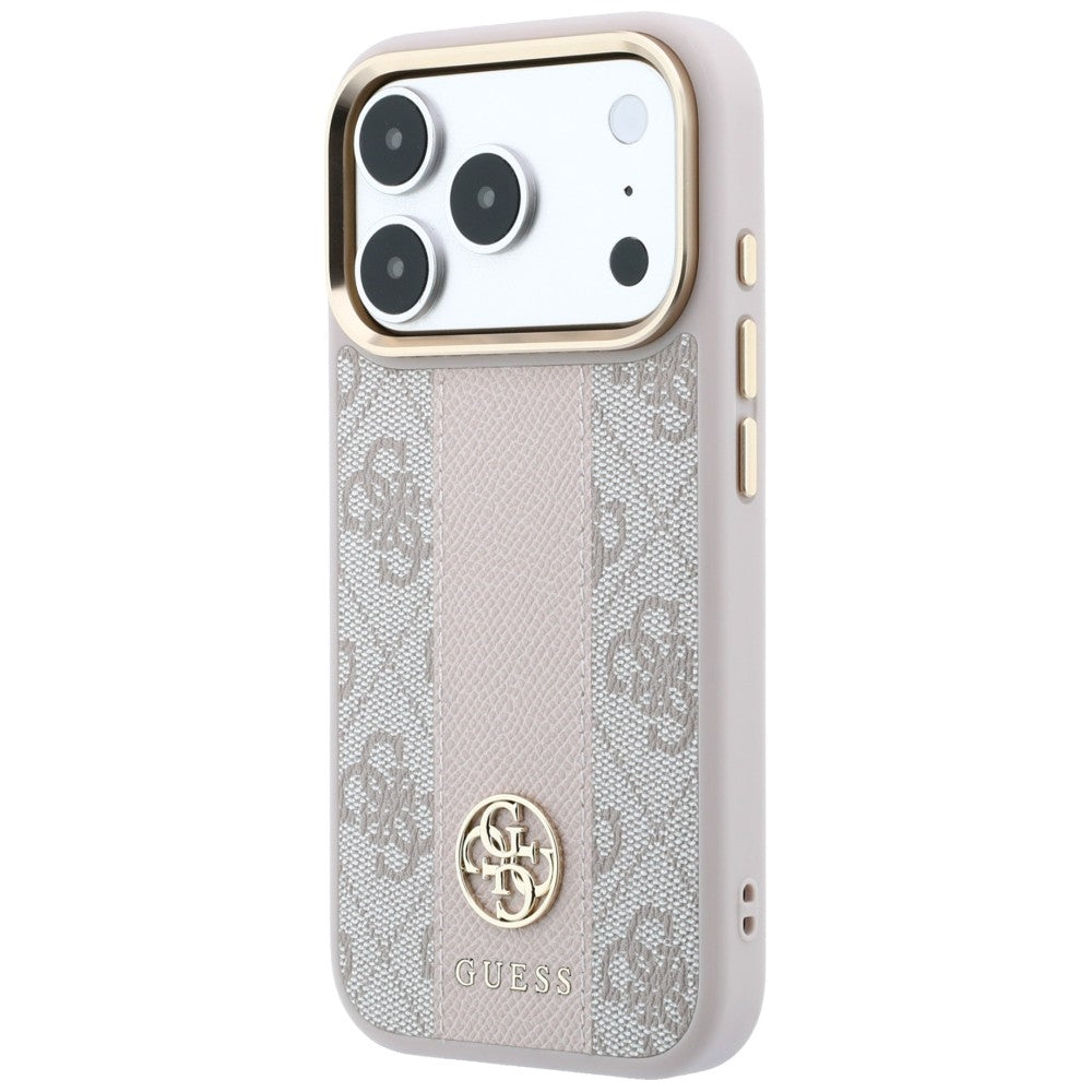 Capa Guess Leather 4G Stripe Round Classic Logo MagSafe - iPhone 17 Pro Max / 18 Pro Max - Rosa