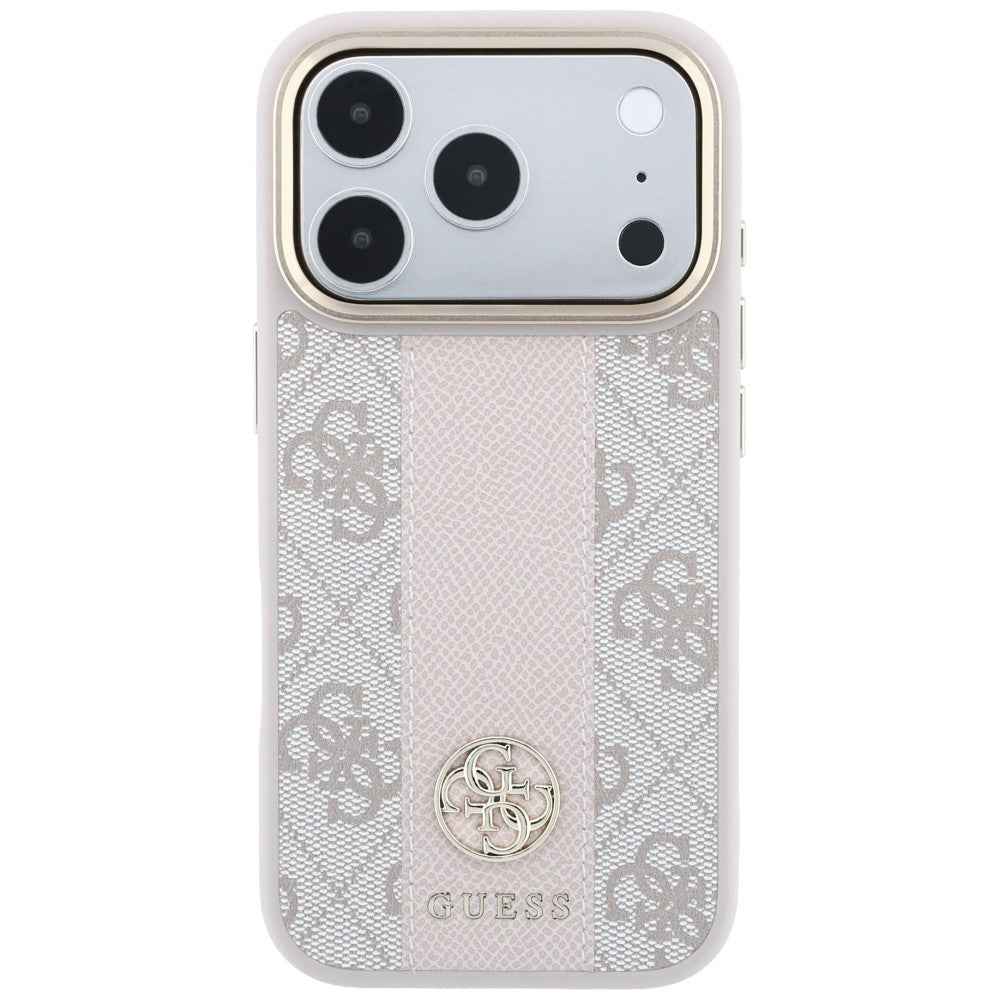 Capa Guess Leather 4G Stripe Round Classic Logo MagSafe - iPhone 17 Pro Max / 18 Pro Max - Rosa