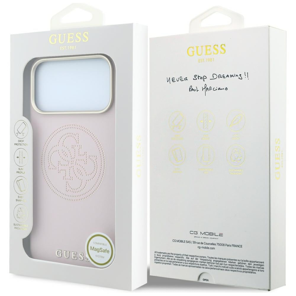 Capa Guess Leather Perforated 4G MagSafe - iPhone 17 Pro Max / 18 Pro Max - Rosa