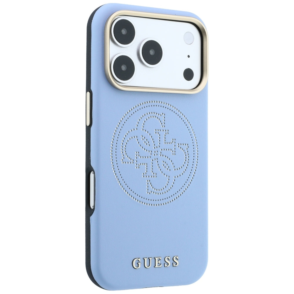 Capa Guess Leather Perforated 4G MagSafe - iPhone 17 Pro / 18 Pro - Azul-claro