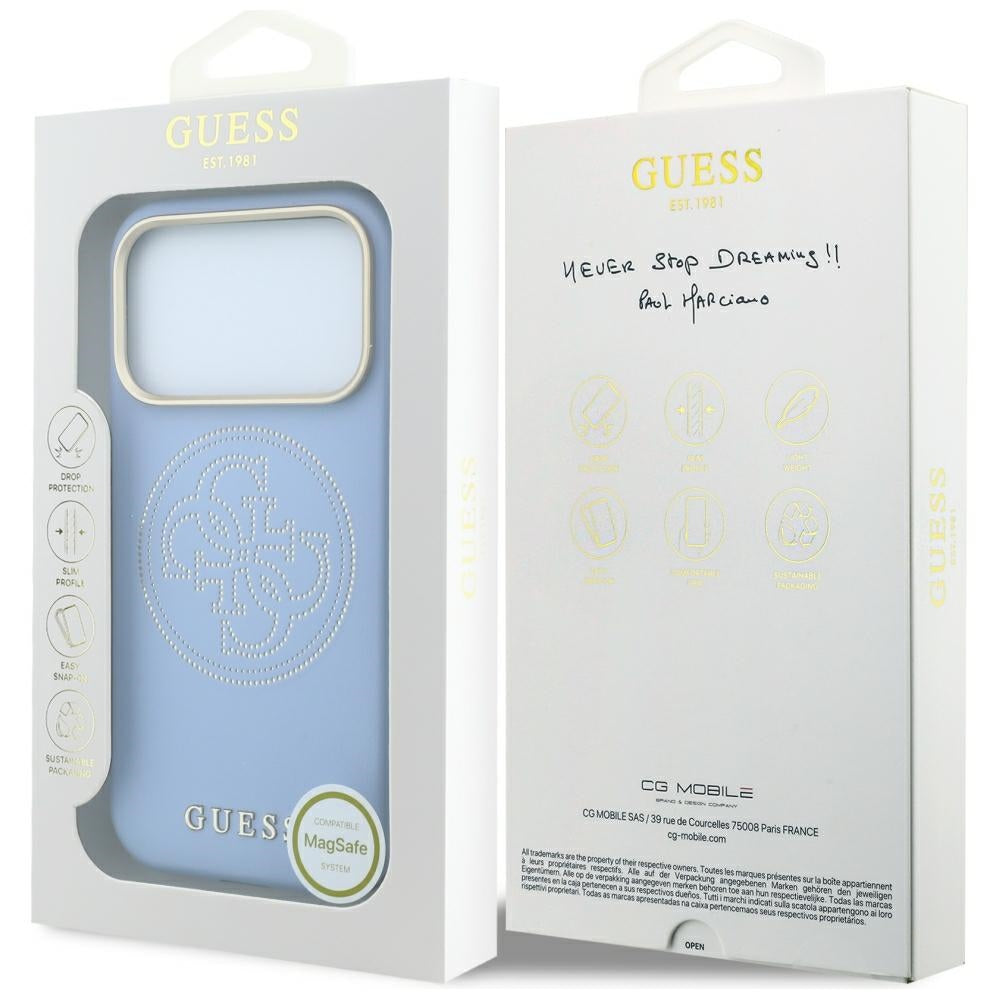 Capa Guess Leather Perforated 4G MagSafe - iPhone 17 Pro Max / 18 Pro Max - Azul-claro