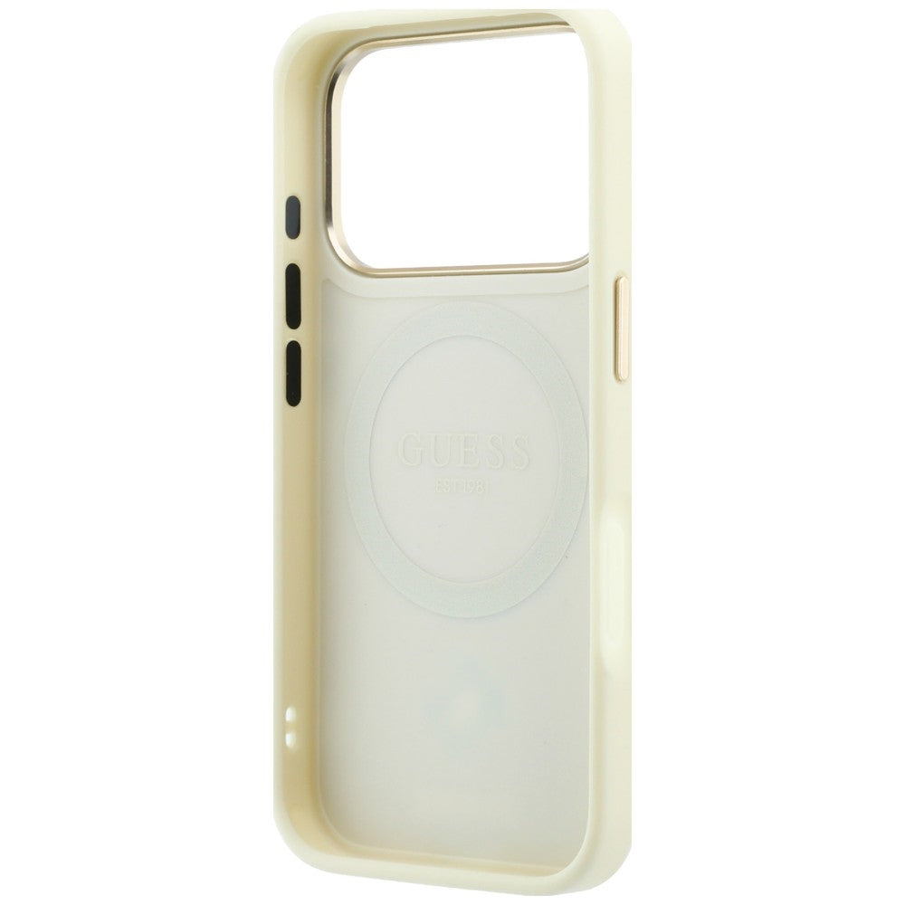 Capa Guess Leather Stripe Peony 4G MagSafe - iPhone 17 Pro / 18 Pro - Bege