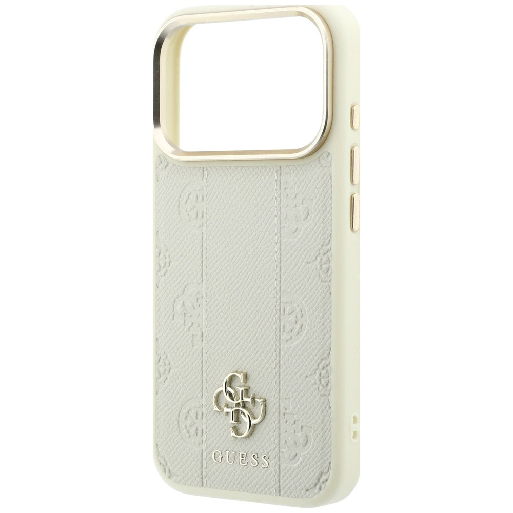 Capa Guess Leather Stripe Peony 4G MagSafe - iPhone 17 Pro / 18 Pro - Bege