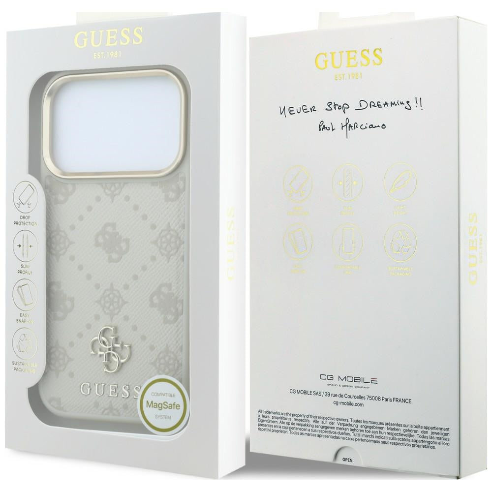 Capa Guess Leather Stripe Peony 4G MagSafe - iPhone 17 Pro / 18 Pro - Bege