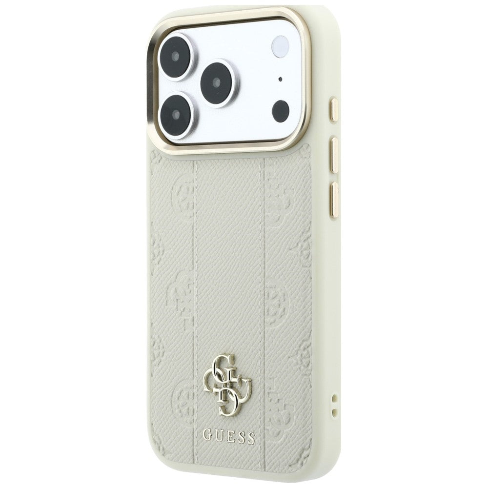 Capa Guess Leather Stripe Peony 4G MagSafe - iPhone 17 Pro / 18 Pro - Bege