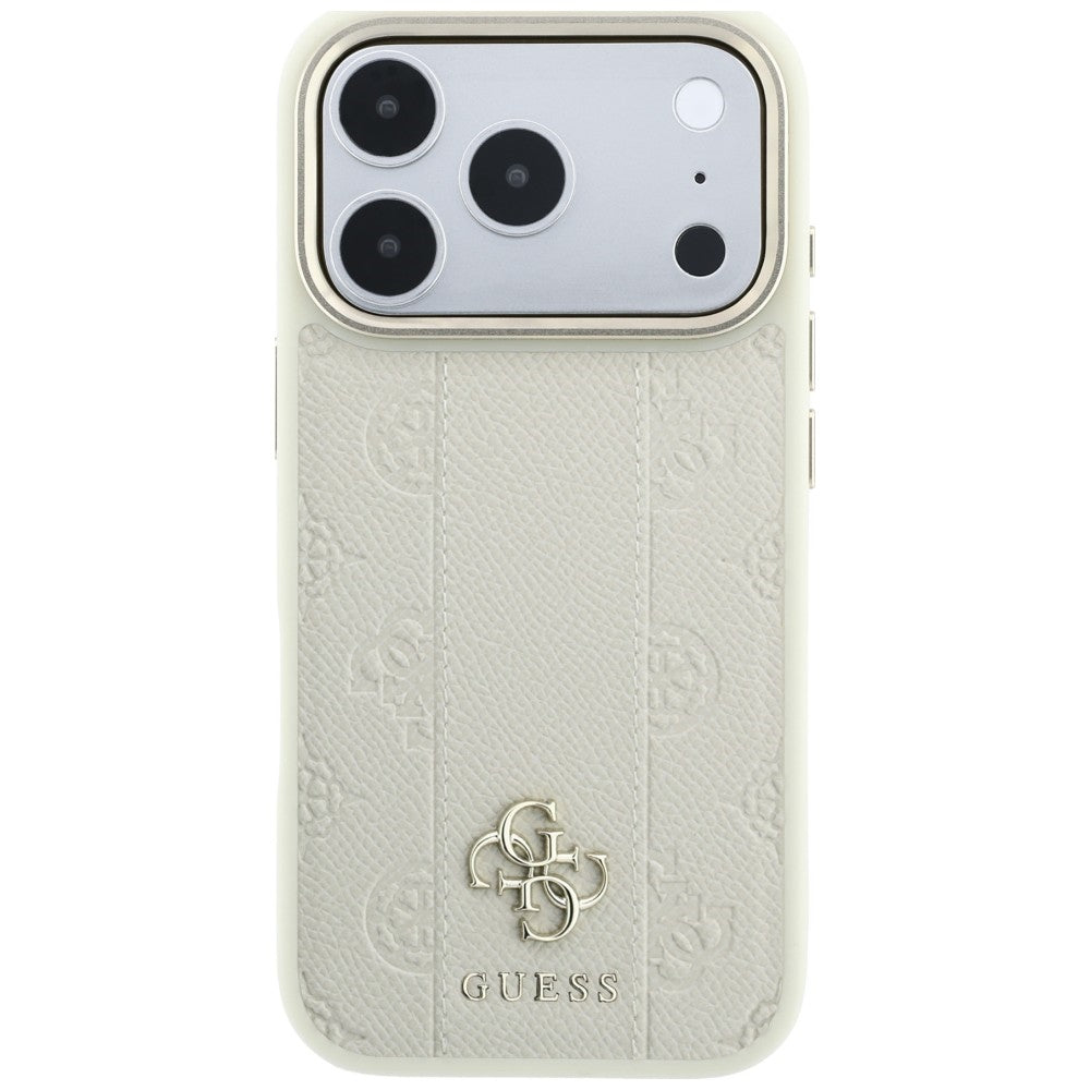 Capa Guess Leather Stripe Peony 4G MagSafe - iPhone 17 Pro Max / 18 Pro Max - Bege
