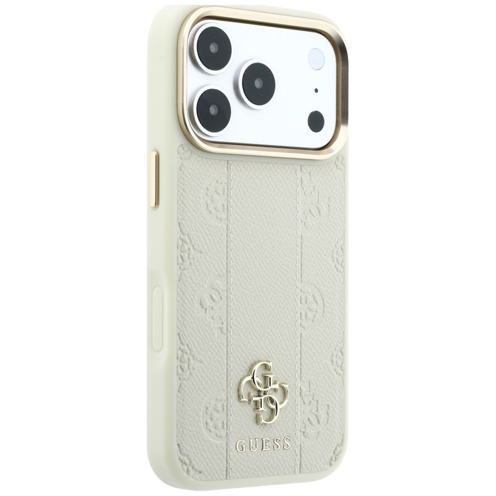 Capa Guess Leather Stripe Peony 4G MagSafe - iPhone 17 Pro Max / 18 Pro Max - Bege