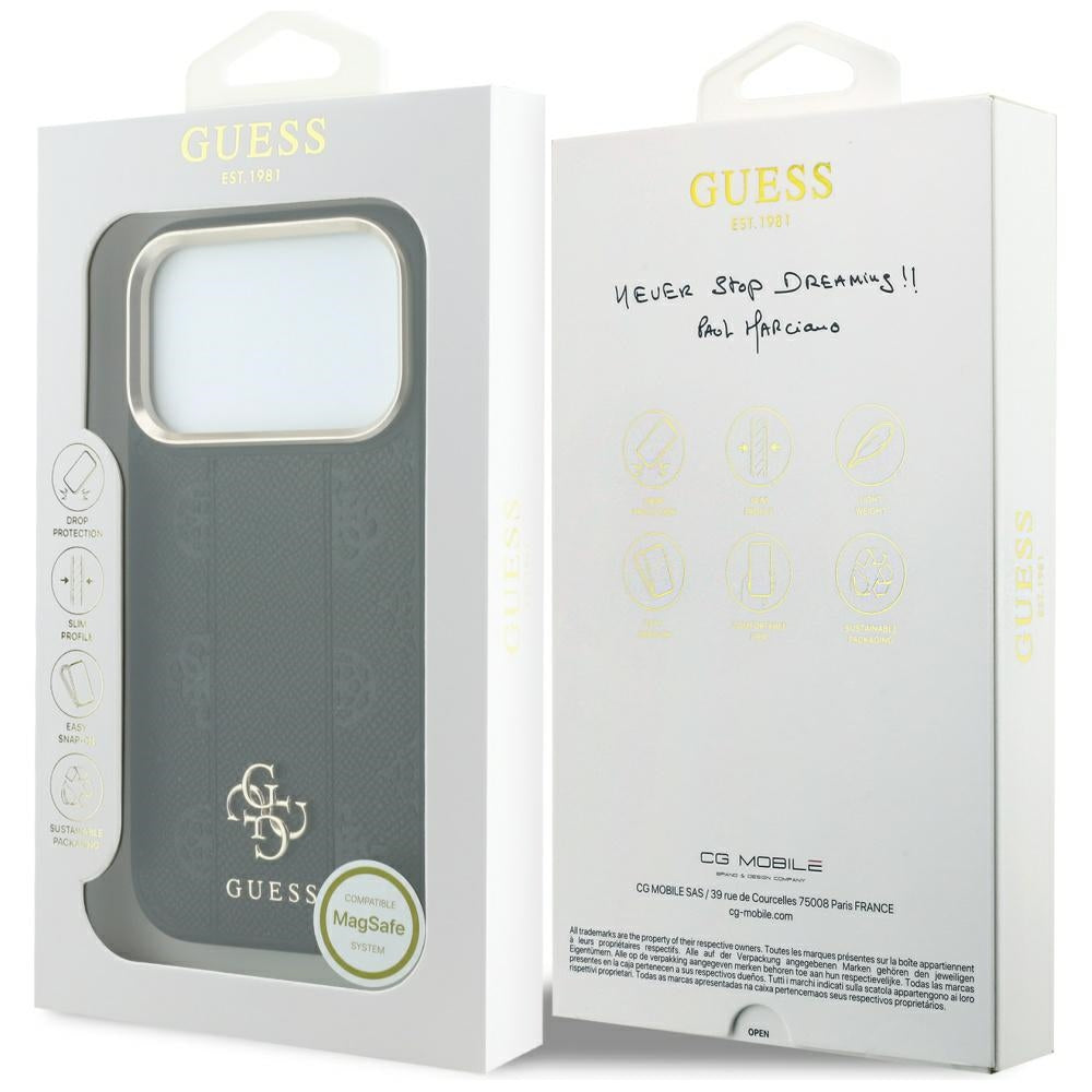 Capa Guess Leather Stripe Peony 4G MagSafe - iPhone 17 Pro / 18 Pro - Preto