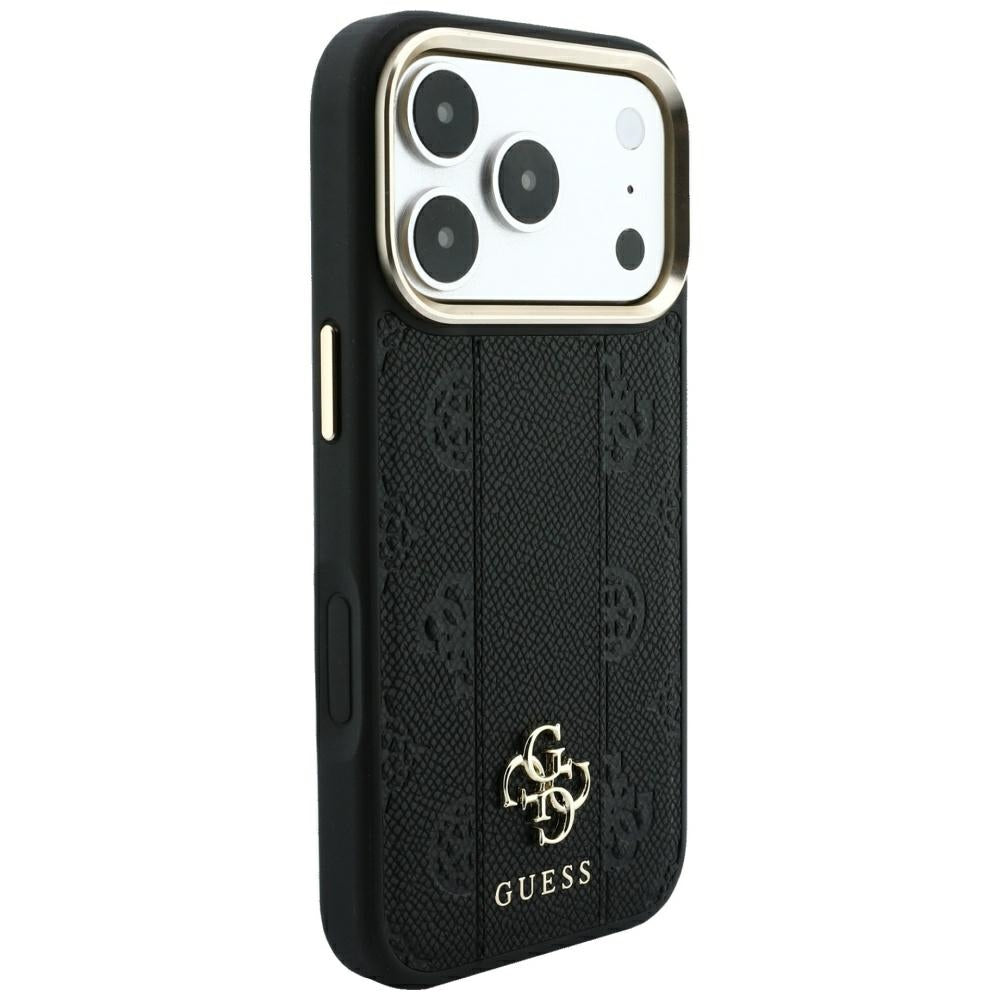 Capa Guess Leather Stripe Peony 4G MagSafe - iPhone 17 Pro / 18 Pro - Preto