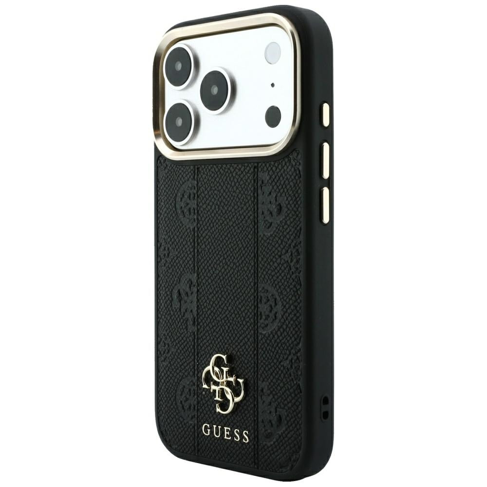 Capa Guess Leather Stripe Peony 4G MagSafe - iPhone 17 Pro / 18 Pro - Preto