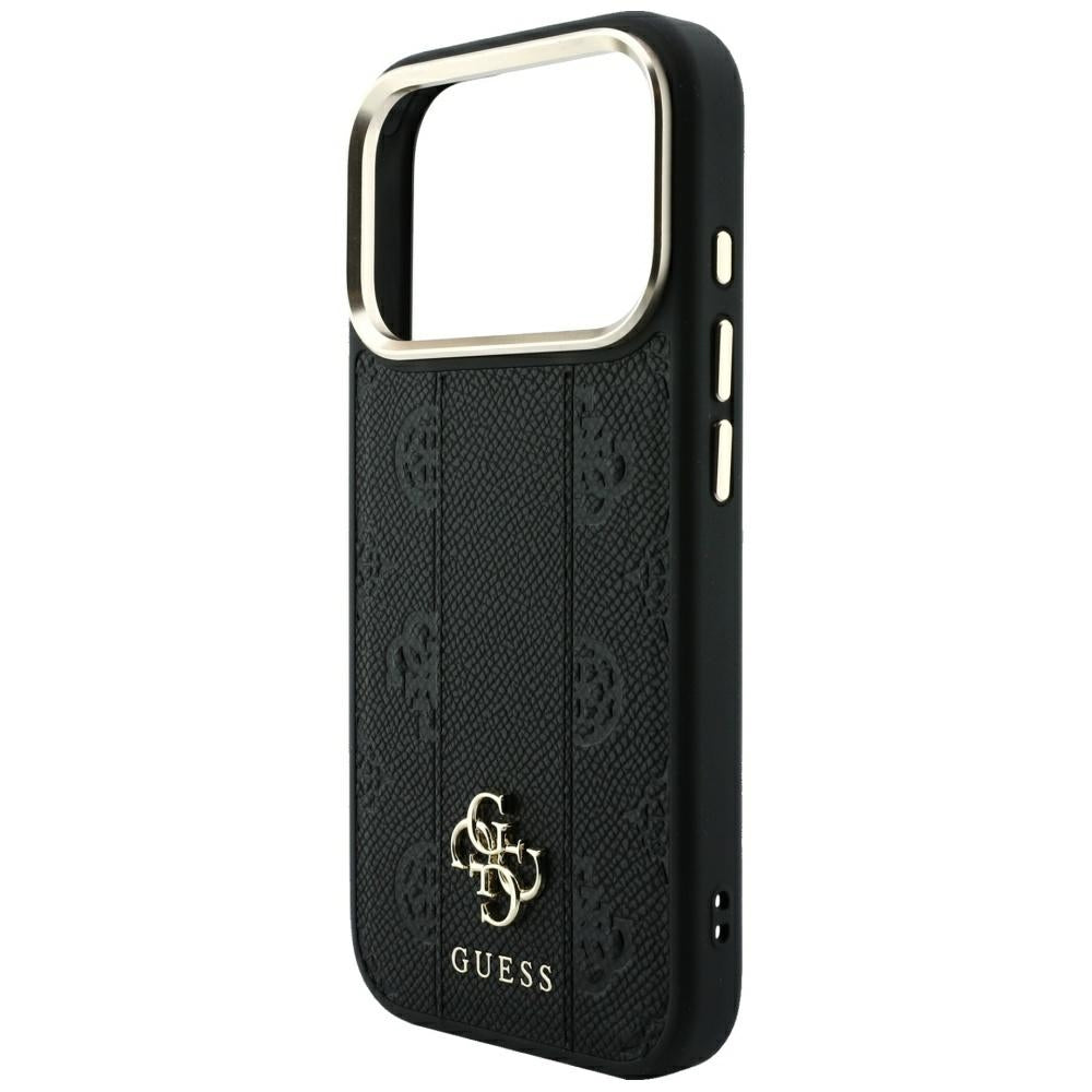 Capa Guess Leather Stripe Peony 4G MagSafe - iPhone 17 Pro / 18 Pro - Preto