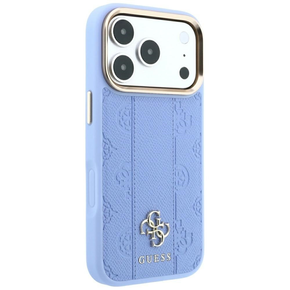 Capa Guess Leather Stripe Peony 4G MagSafe - iPhone 17 Pro / 18 Pro - Azul-claro