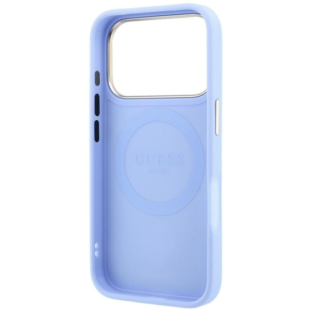 Capa Guess Leather Stripe Peony 4G MagSafe - iPhone 17 Pro Max / 18 Pro Max - Azul-claro
