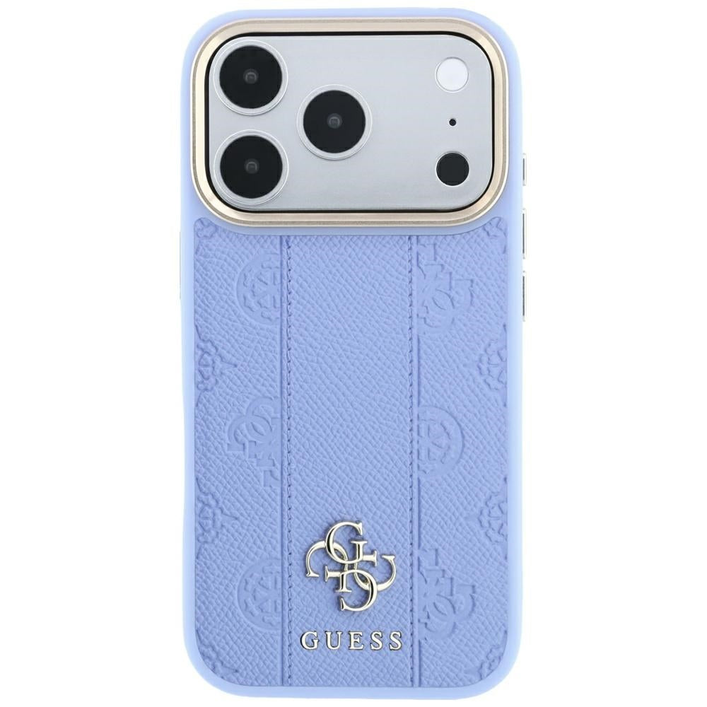 Capa Guess Leather Stripe Peony 4G MagSafe - iPhone 17 Pro Max / 18 Pro Max - Azul-claro