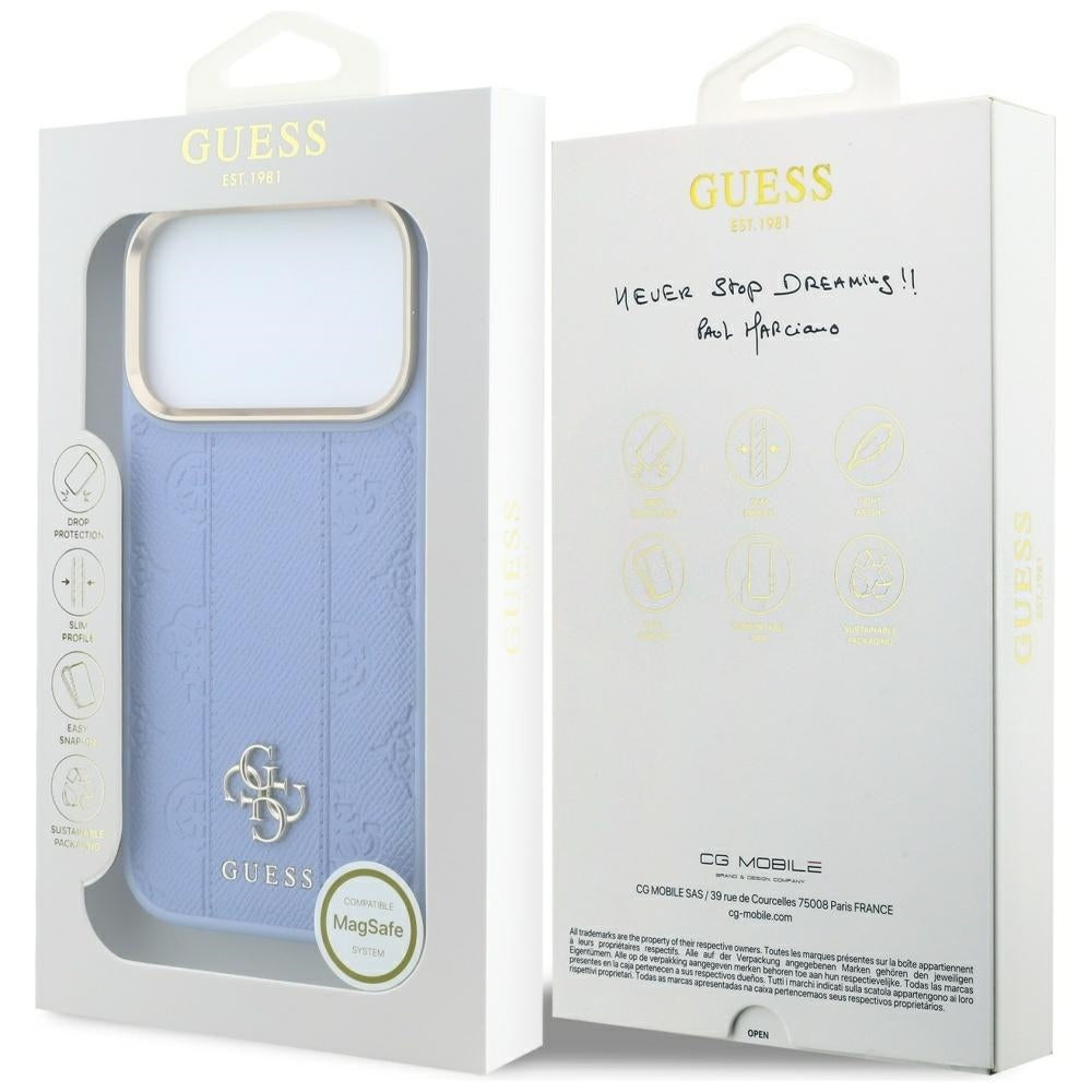Capa Guess Leather Stripe Peony 4G MagSafe - iPhone 17 Pro Max / 18 Pro Max - Azul-claro
