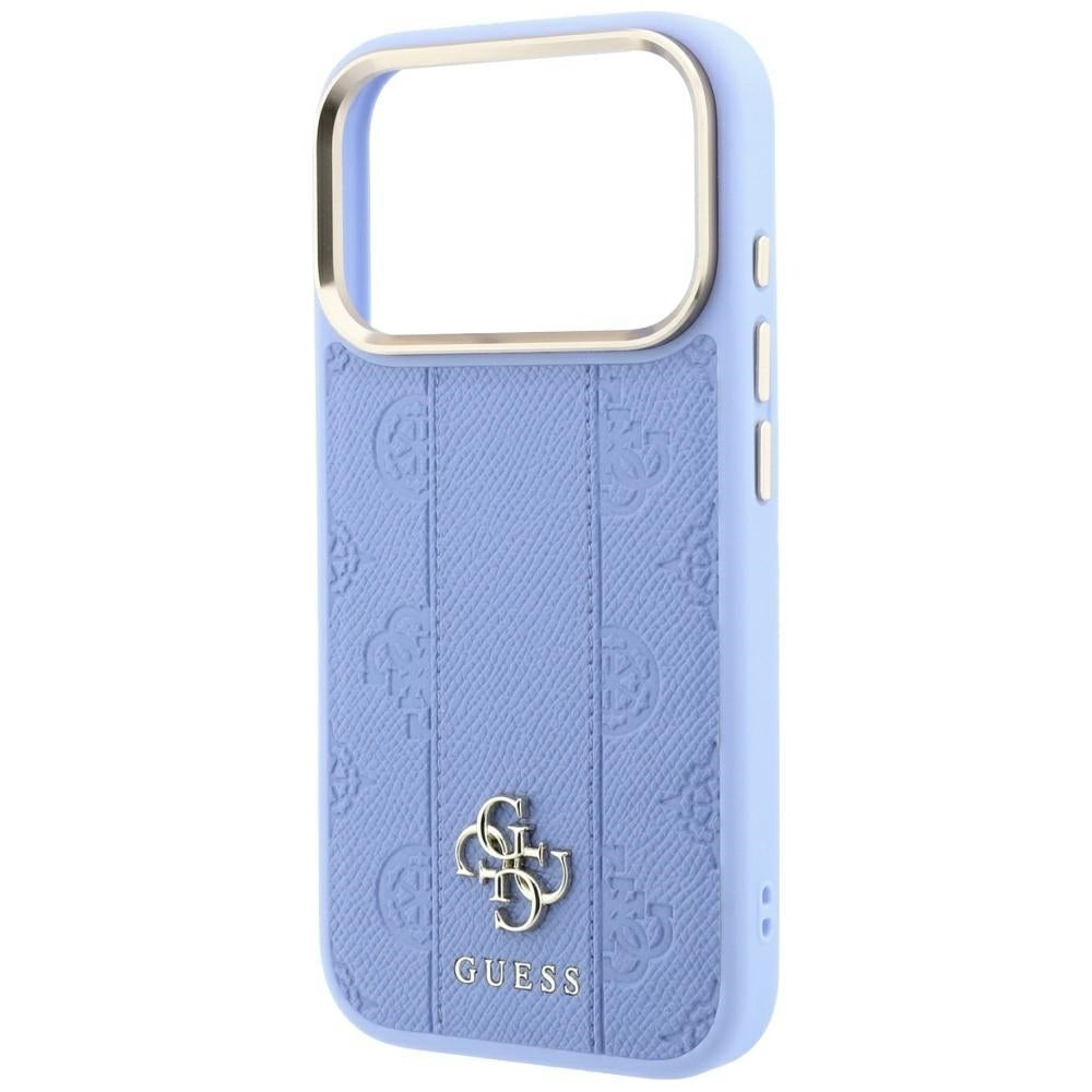Capa Guess Leather Stripe Peony 4G MagSafe - iPhone 17 Pro Max / 18 Pro Max - Azul-claro