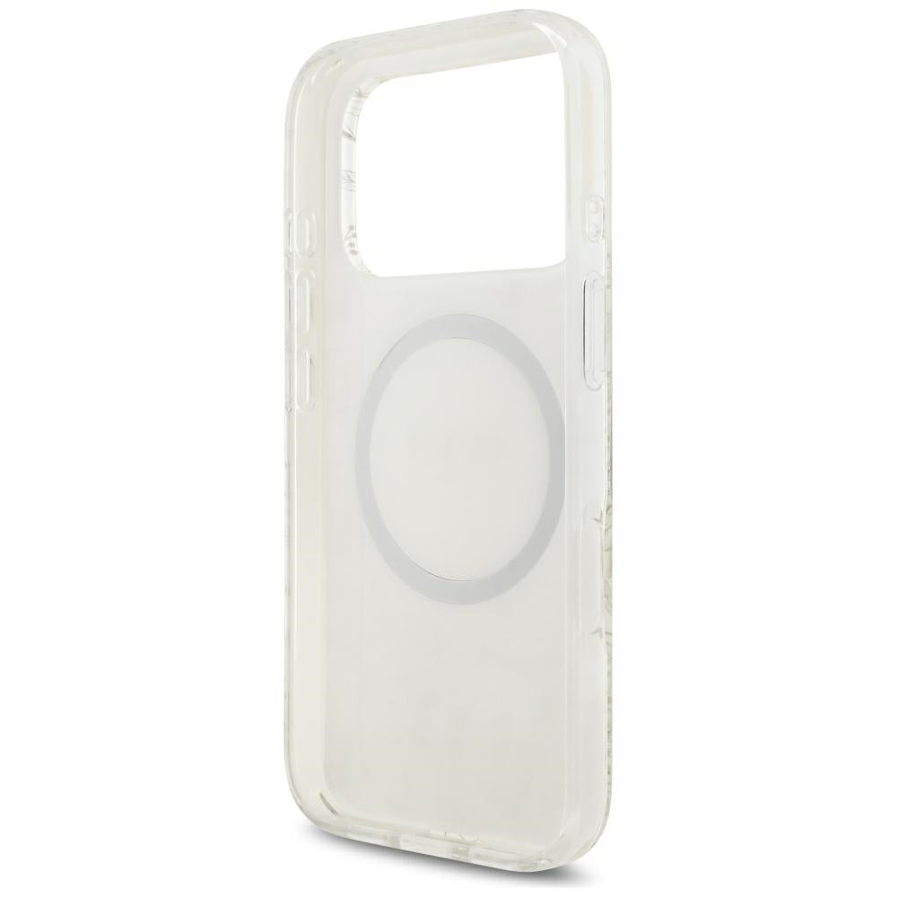 Capa Guess IML Flowers Electroplated with Pearl Strap MagSafe - iPhone 17 Pro Max / 18 Pro Max - Branco