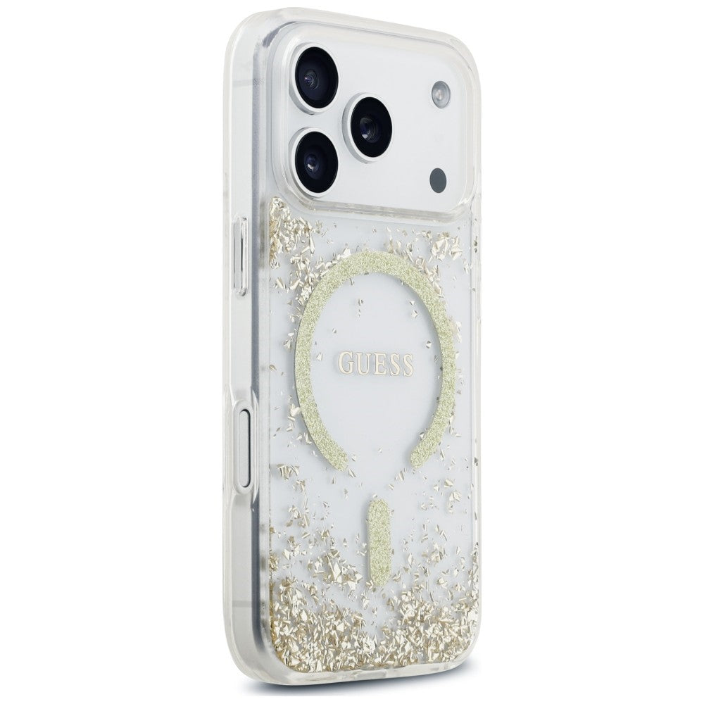 Capa Guess Resin Bottom Glitter MagSafe - iPhone 17 Pro Max / 18 Pro Max - Dourado