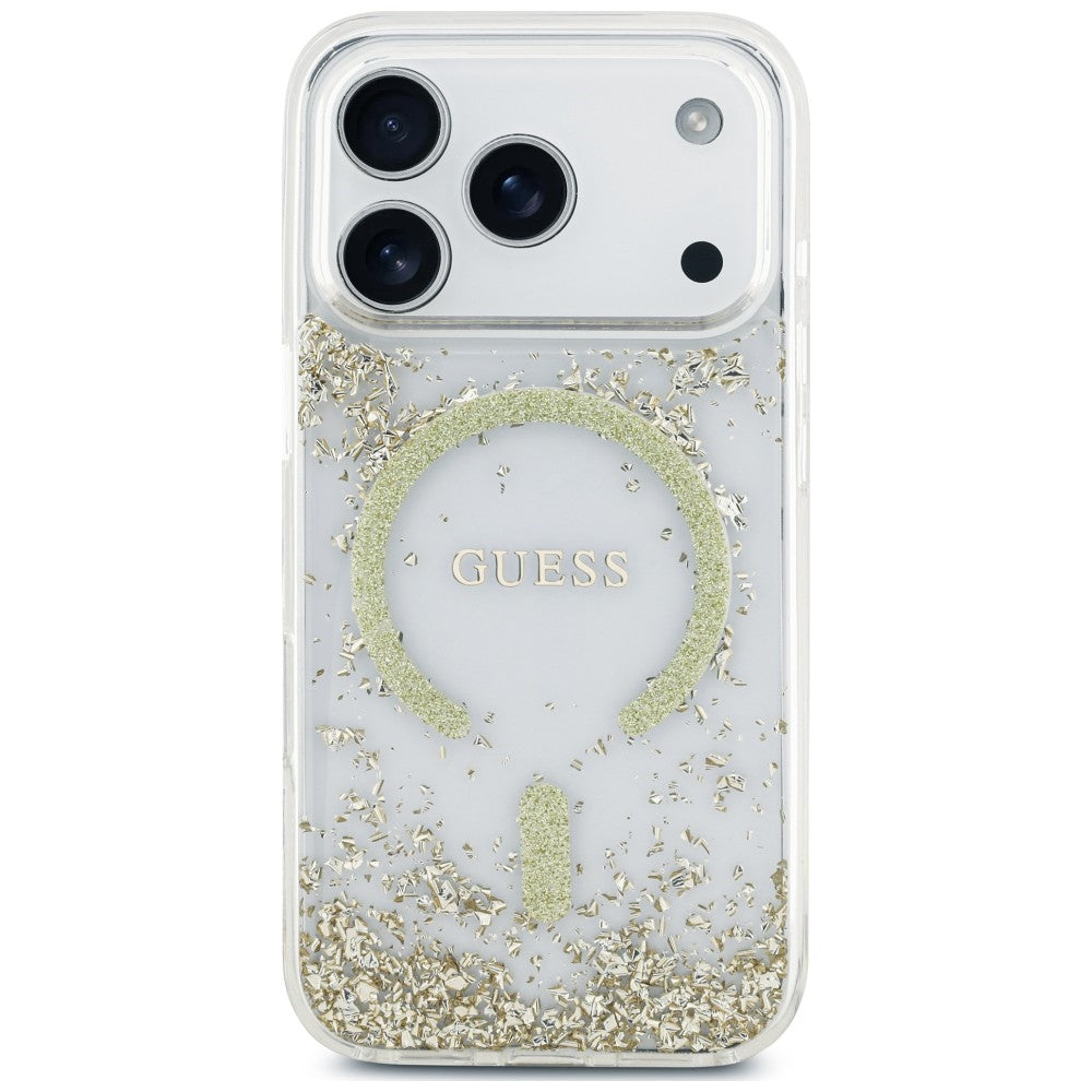 Capa Guess Resin Bottom Glitter MagSafe - iPhone 17 Pro Max / 18 Pro Max - Dourado