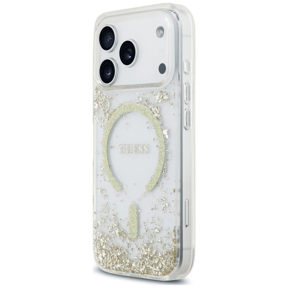 Capa Guess Resin Bottom Glitter MagSafe - iPhone 17 Pro Max / 18 Pro Max - Dourado