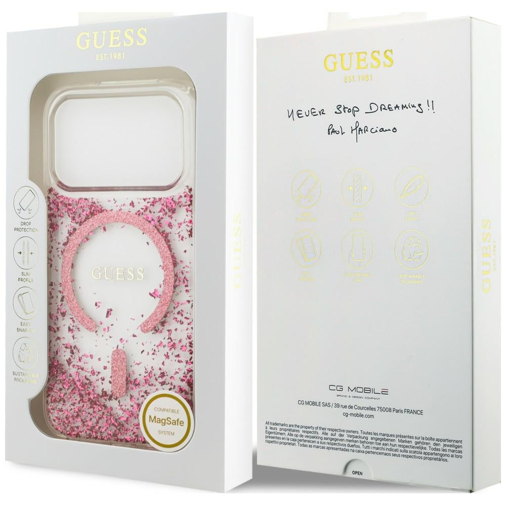 Capa Guess Resin Bottom Glitter MagSafe - iPhone 17 Pro Max / 18 Pro Max - Rosa