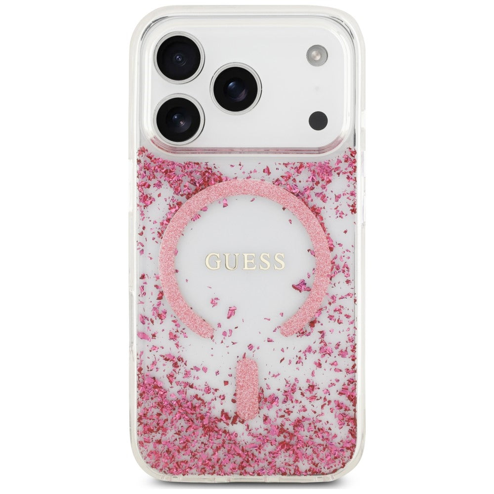 Capa Guess Resin Bottom Glitter MagSafe - iPhone 17 Pro Max / 18 Pro Max - Rosa