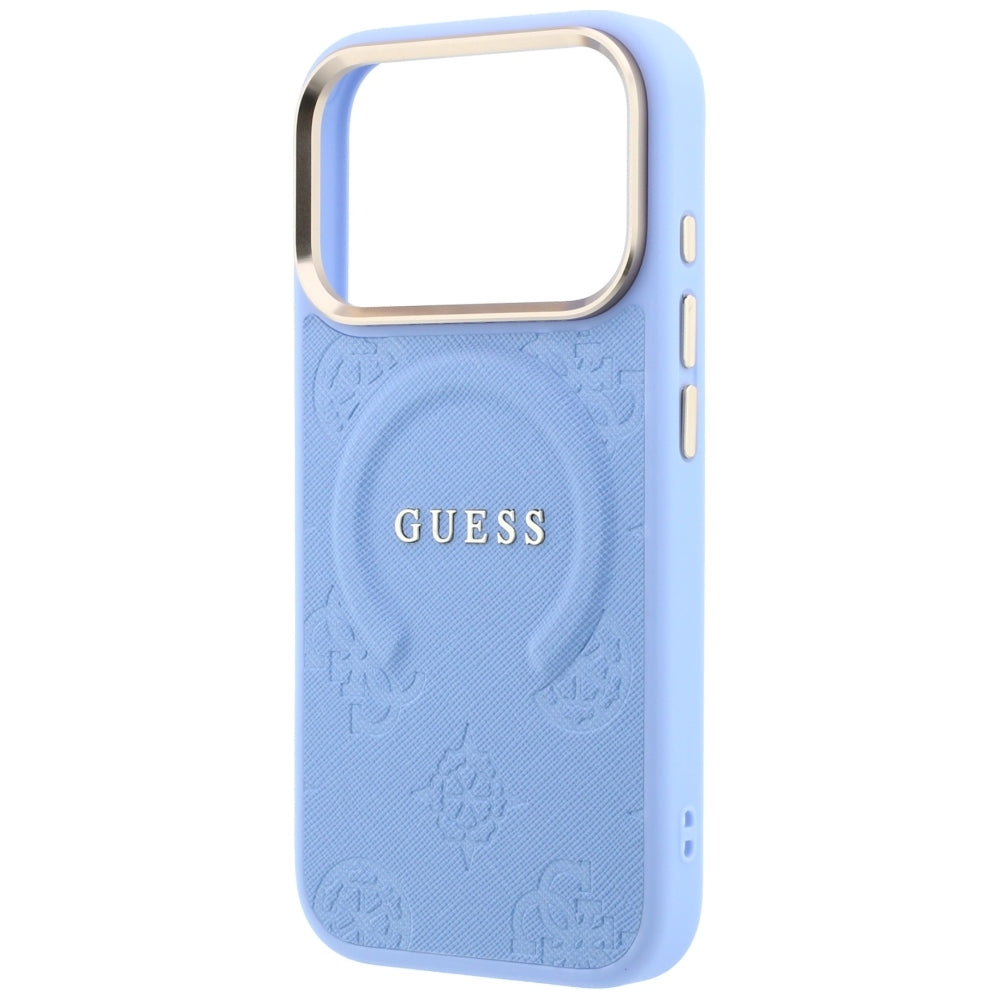 Capa Guess Saffiano Peony & Ring MagSafe - iPhone 17 Pro / 18 Pro - Azul-claro