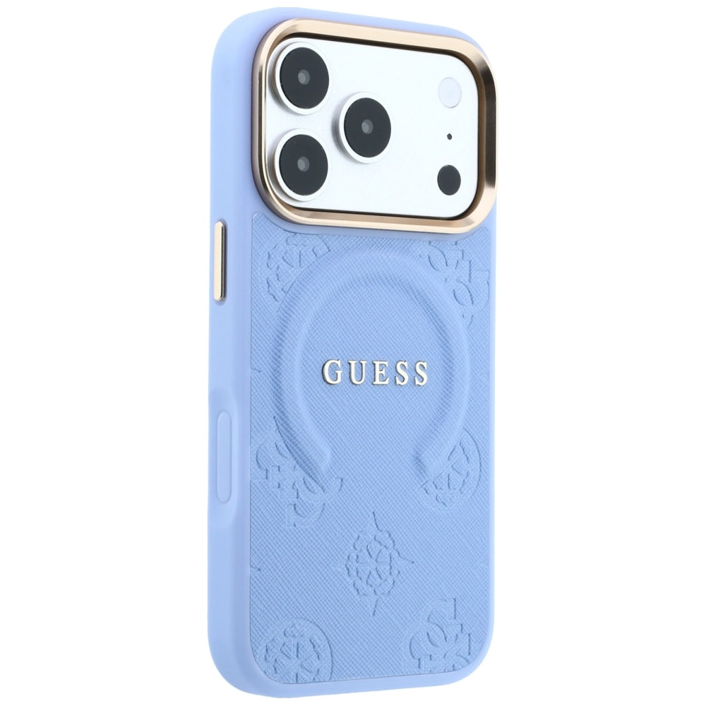 Capa Guess Saffiano Peony & Ring MagSafe - iPhone 17 Pro / 18 Pro - Azul-claro