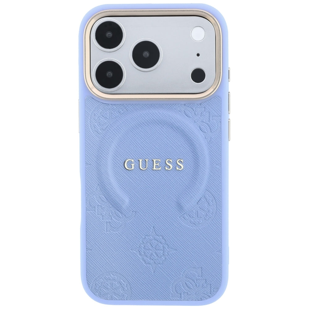 Capa Guess Saffiano Peony & Ring MagSafe - iPhone 17 Pro / 18 Pro - Azul-claro