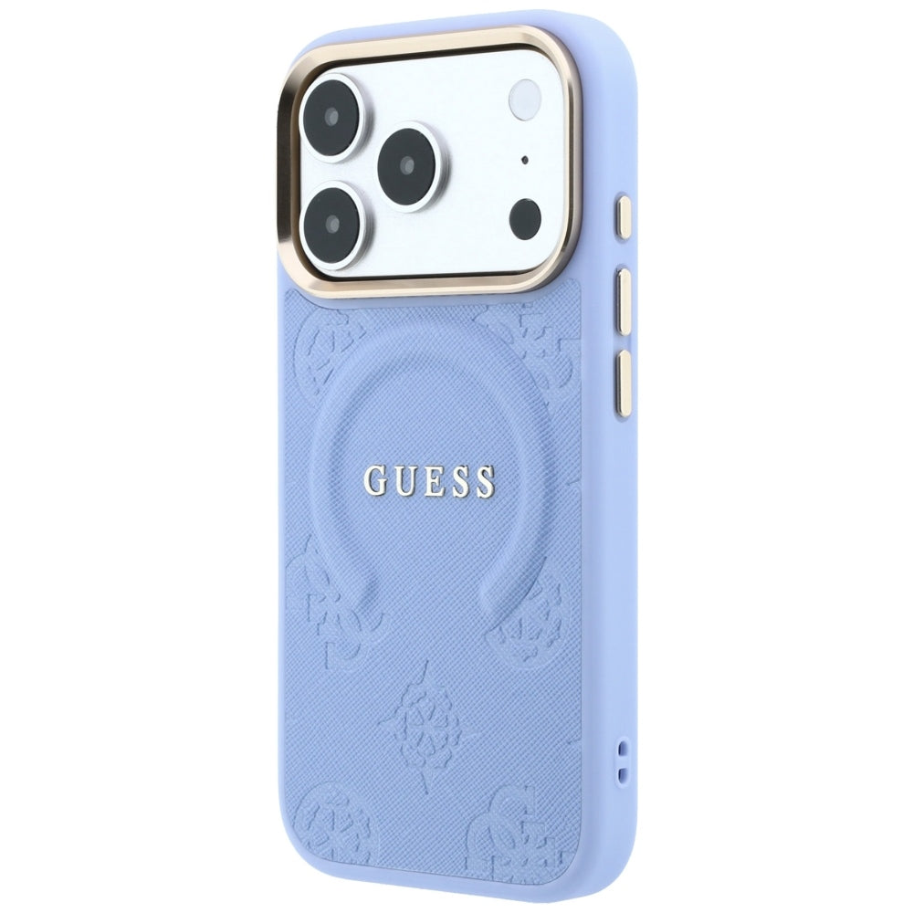 Capa Guess Saffiano Peony & Ring MagSafe - iPhone 17 Pro Max / 18 Pro Max - Azul-claro