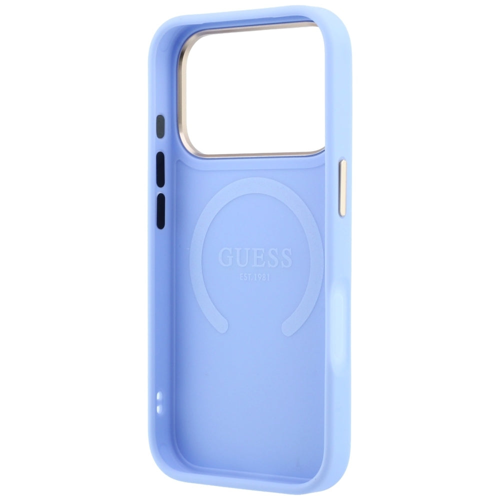 Capa Guess Saffiano Peony & Ring MagSafe - iPhone 17 Pro Max / 18 Pro Max - Azul-claro