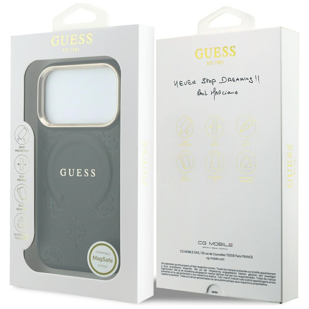 Capa Guess Saffiano Peony & Ring MagSafe - iPhone 17 Pro / 18 Pro - Preto