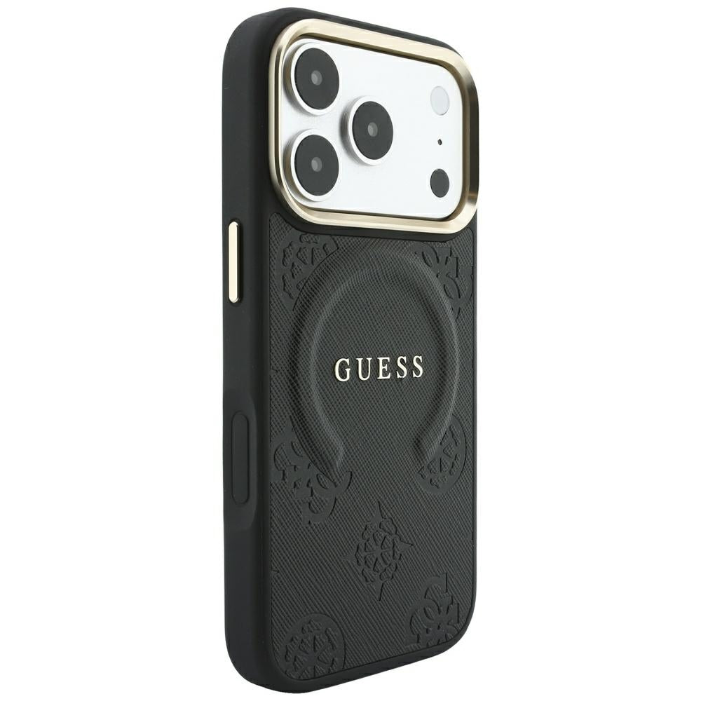 Capa Guess Saffiano Peony & Ring MagSafe - iPhone 17 Pro / 18 Pro - Preto