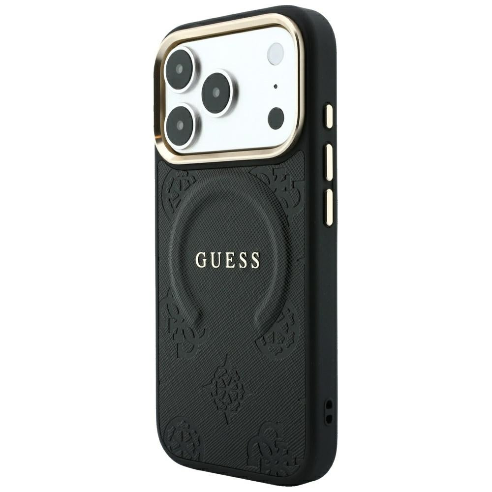 Capa Guess Saffiano Peony & Ring MagSafe - iPhone 17 Pro / 18 Pro - Preto
