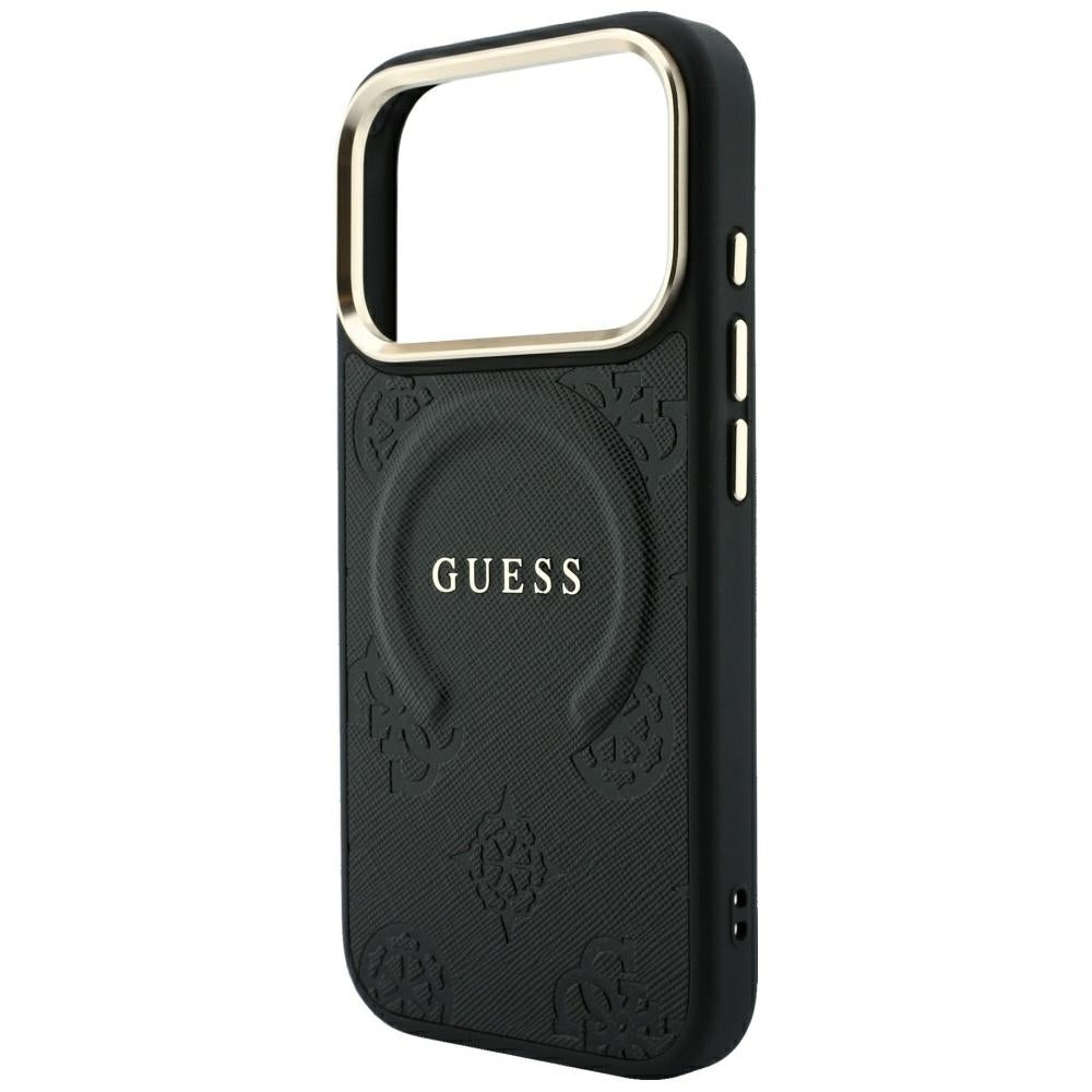 Capa Guess Saffiano Peony & Ring MagSafe - iPhone 17 Pro Max / 18 Pro Max - Preto