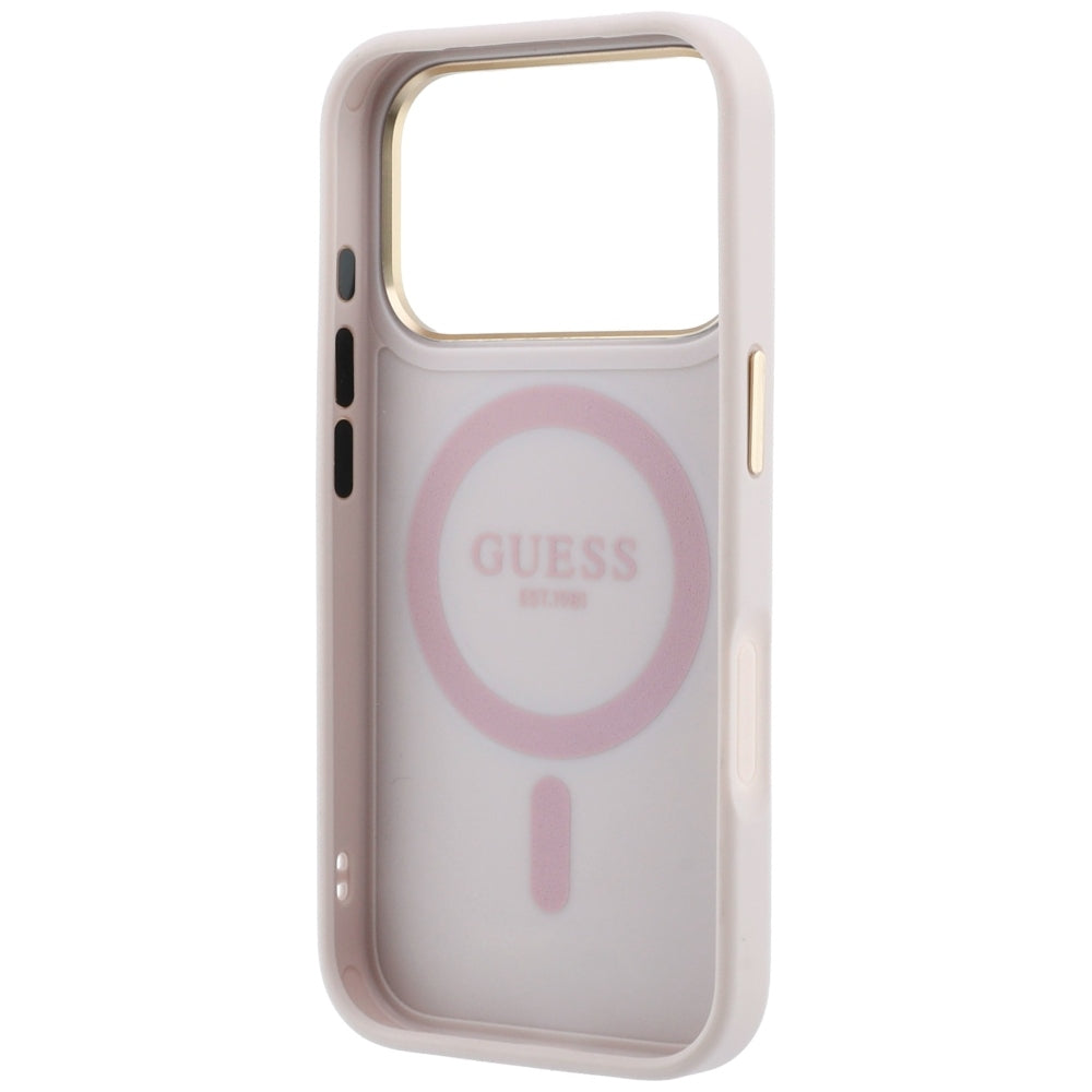 Capa Guess Ring Stand 360 4G Leather Classic Logo MagSafe - iPhone 17 Pro Max / 18 Pro Max - Rosa