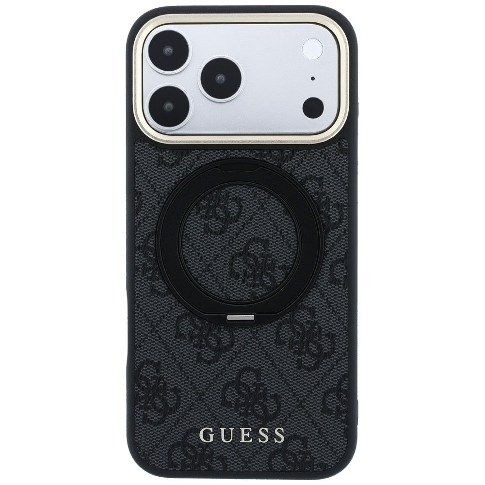 Capa Guess Ring Stand 360 4G Leather Classic Logo MagSafe - iPhone 17 Pro / 18 Pro - Preto
