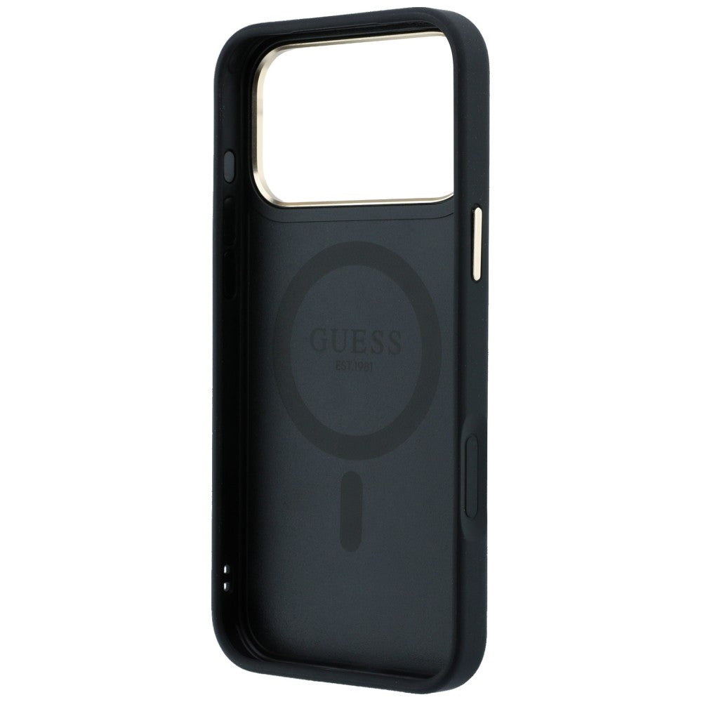 Capa Guess Ring Stand 360 4G Leather Classic Logo MagSafe - iPhone 17 Pro / 18 Pro - Preto