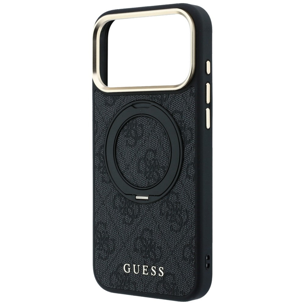 Capa Guess Ring Stand 360 4G Leather Classic Logo MagSafe - iPhone 17 Pro / 18 Pro - Preto