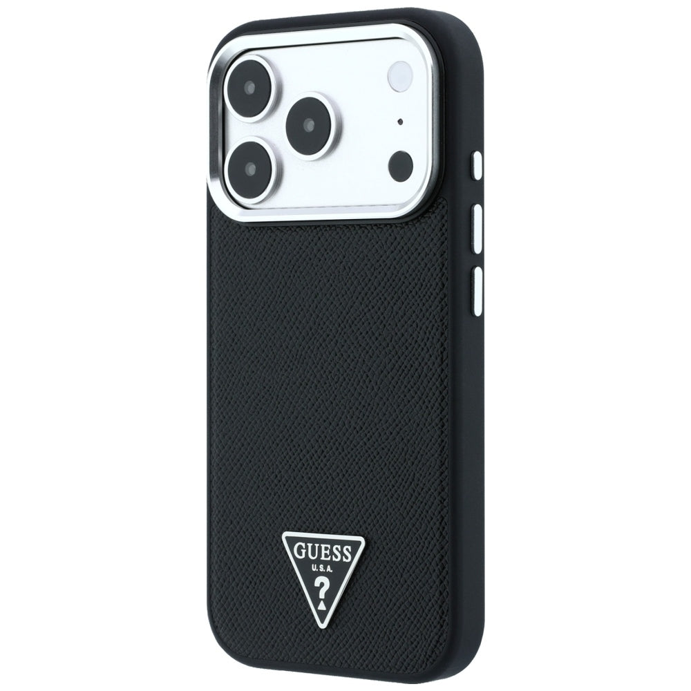 Capa Guess Grained Triangle Logo MagSafe - iPhone 17 Pro / 18 Pro - Preto