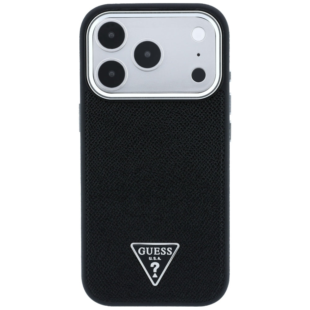 Capa Guess Grained Triangle Logo MagSafe - iPhone 17 Pro / 18 Pro - Preto