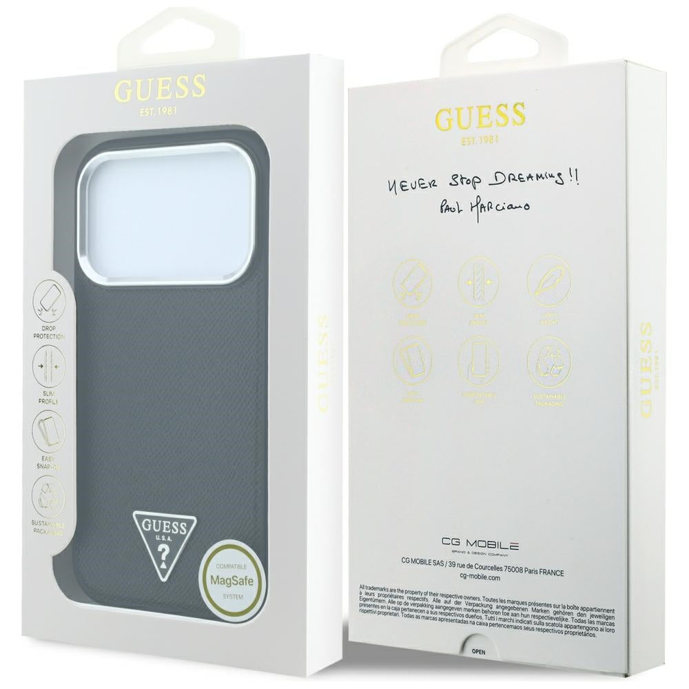 Capa Guess Grained Triangle Logo MagSafe - iPhone 17 Pro Max / 18 Pro Max - Preto