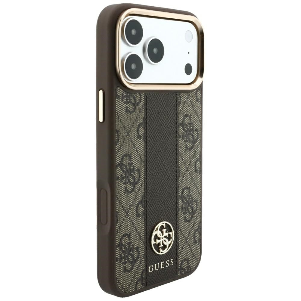 Capa Guess Leather 4G Stripe Round Classic Logo MagSafe - iPhone 17 Pro / 18 Pro - Castanho