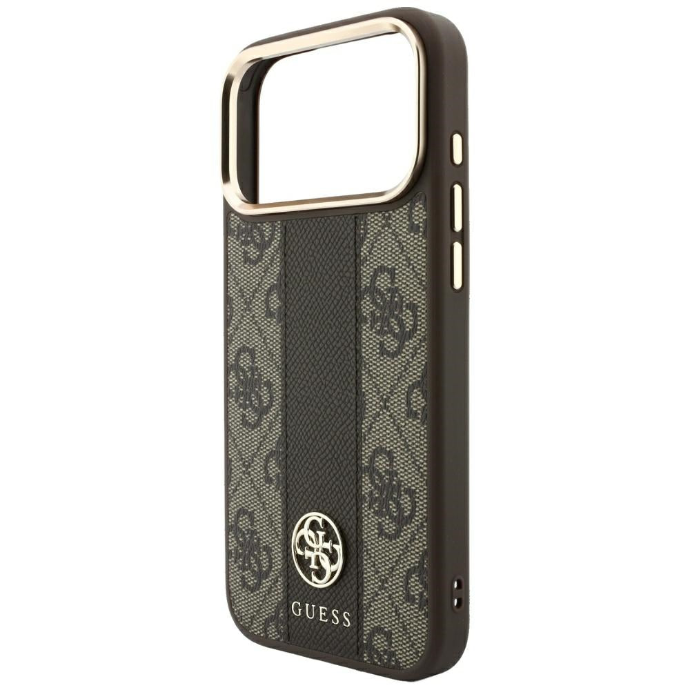 Capa Guess Leather 4G Stripe Round Classic Logo MagSafe - iPhone 17 Pro Max / 18 Pro Max - Castanho