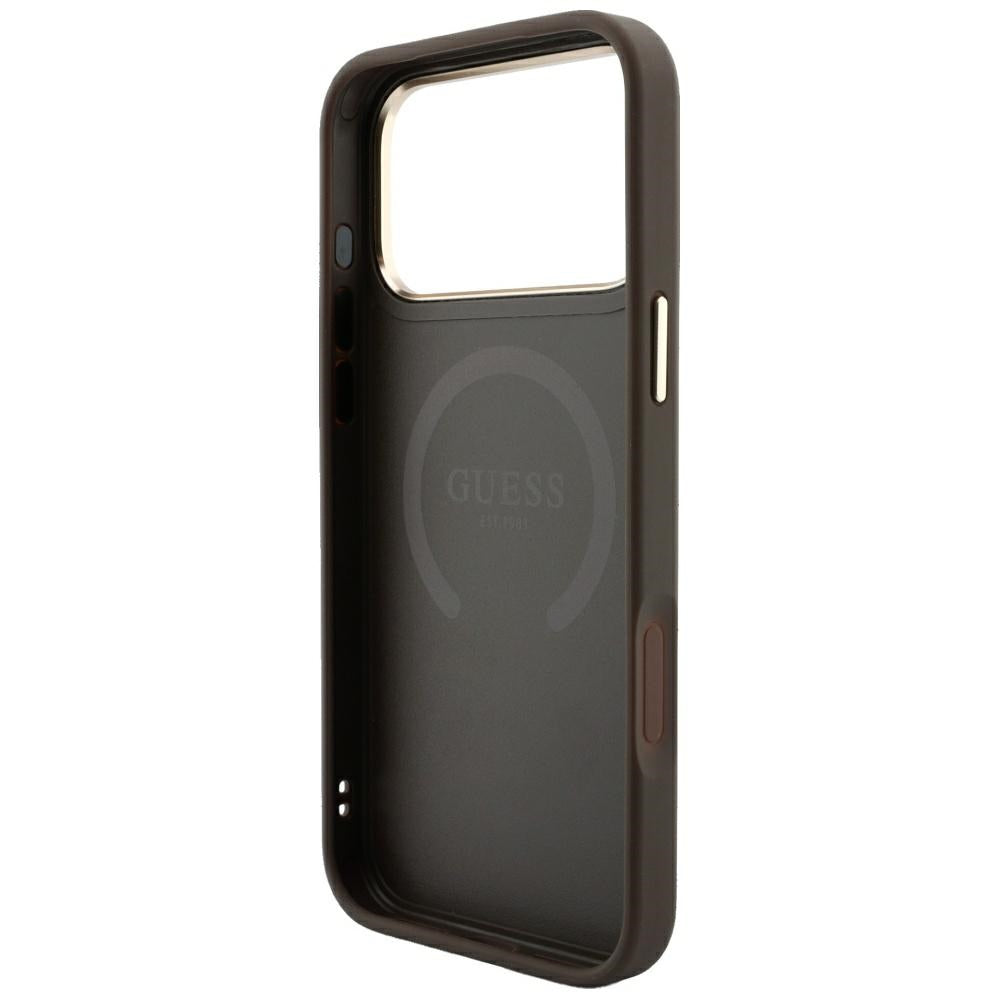 Capa Guess Leather 4G Stripe Round Classic Logo MagSafe - iPhone 17 Pro Max / 18 Pro Max - Castanho