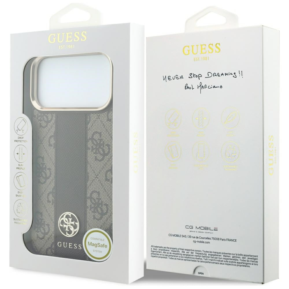 Capa Guess Leather 4G Stripe Round Classic Logo MagSafe - iPhone 17 Pro Max / 18 Pro Max - Castanho